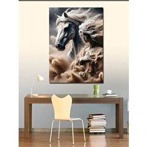 Kanvas Tablo Bulutlar Kadın Ve At 70x100 cm