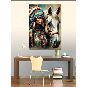 Kanvas Tablo Kızılderili Kadın Ve At 70x100 cm