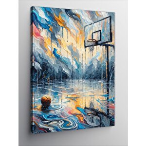 Kanvas Tablo Yağmur Altında Basketbol Sahası 100x140 cm