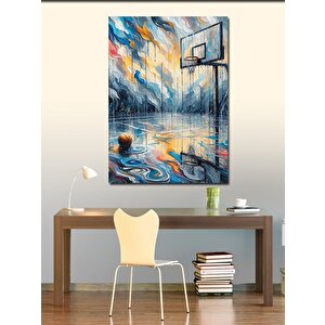 Kanvas Tablo Yağmur Altında Basketbol Sahası 100x140 cm