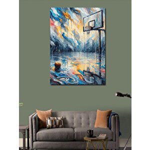 Kanvas Tablo Yağmur Altında Basketbol Sahası 100x140 cm