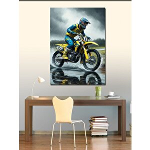 Kanvas Tablo Yağmurlu Motokros 70x100 cm