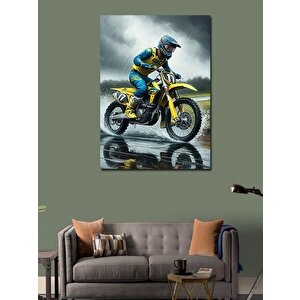 Kanvas Tablo Yağmurlu Motokros 70x100 cm