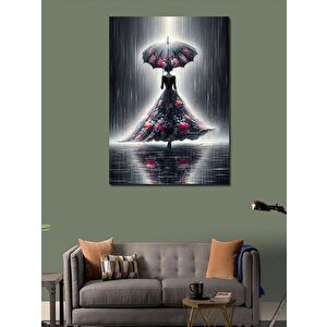 Kanvas Tablo Yağmurda Yürüyen Kadın Ve Şemsiyesi 50x70 cm