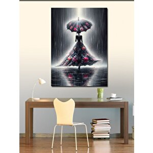 Kanvas Tablo Yağmurda Yürüyen Kadın Ve Şemsiyesi 70x100 cm