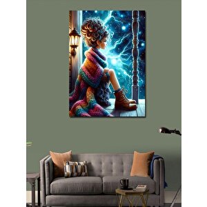 Kanvas Tablo Yağmurda Verandada Oturan Kız 100x140 cm