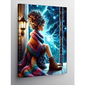 Kanvas Tablo Yağmurda Verandada Oturan Kız 70x100 cm