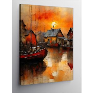 Kanvas Tablo Sahilde Tekne 100x140 cm