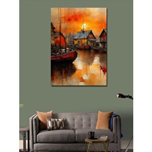 Kanvas Tablo Sahilde Tekne 100x140 cm