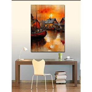 Kanvas Tablo Sahilde Tekne 50x70 cm