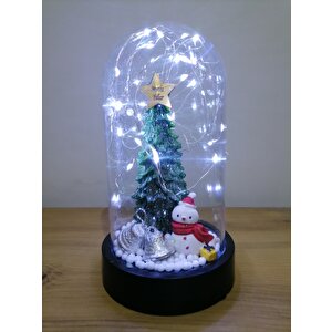 Yılbaşı Çam Ağacı Kardan Adam Noel Baba Çiçek Işıklı Fanus Dekoratif Teraryum Sevgiliye Özel Hediye
