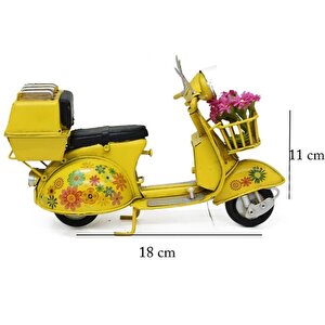 Dekoratif Dayanıklı Metal Scooter Sepetli Sarı  Renk C1323