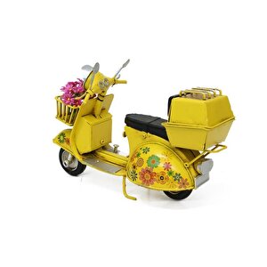 Dekoratif Dayanıklı Metal Scooter Sepetli Sarı  Renk C1323