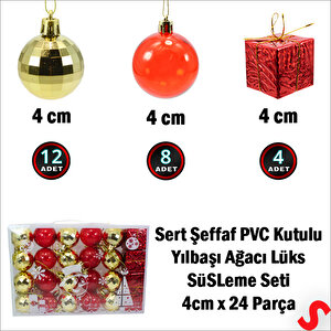 Yılbaşı Ağacı Lüks Süsleme Seti, 4cm X 24 Parça