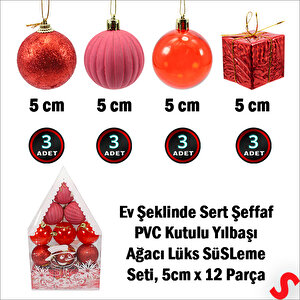 Yılbaşı Ağacı Lüks Süsleme Seti, 5cm X 12 Parça
