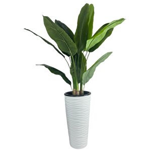 Yapay Starliçe Muz Ağacı Beyaz Kumsal Vazoda Muz Ağacı Yapay Starliçe 150cm 12 Yaprak