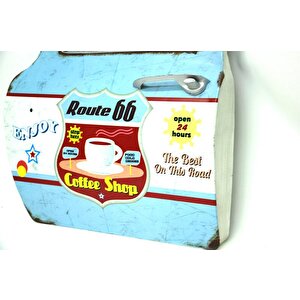 Dekoratif Route 66 Coffeetemalı Mavi Araba Kapısı Ayna