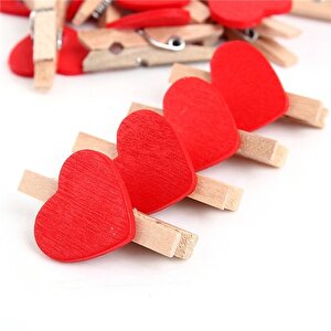 10'lu Kalp Şekilli Ahşap Mandallar 3.5cm (10'lu Set-10 Paket) Tdrtr