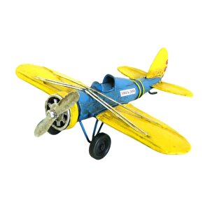 Dekoratif Dayanıklı Metal Uçak Sarı- Mavi Renk 1004a-3058