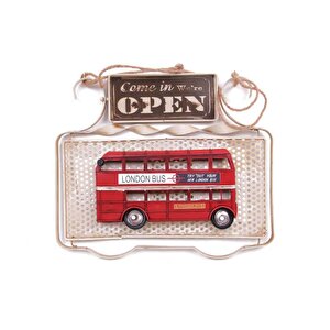 Dekoratif Metal Kapı Yazısı Londra Şehir Otobüsü Dekorlu Vintage Hediyelik