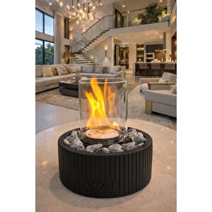 Alba Black Biyoetanol Masaüstü Şömine - 1 Lt Yakıt ve Dekoratif Taş Hediye