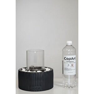 Alba Black Biyoetanol Masaüstü Şömine - 1 Lt Yakıt ve Dekoratif Taş Hediye