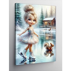 Kanvas Tablo Buz Pateni Yapan Kız 70x100 cm