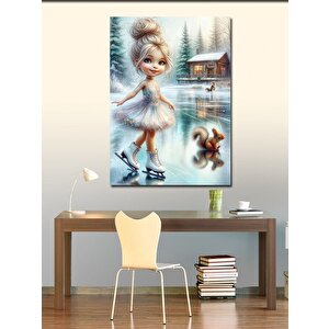Kanvas Tablo Buz Pateni Yapan Kız 70x100 cm