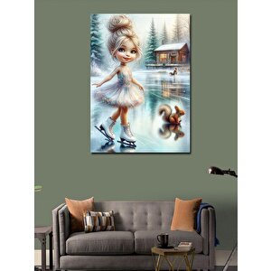 Kanvas Tablo Buz Pateni Yapan Kız 70x100 cm