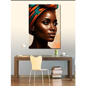 Kanvas Tablo Turuncu Başörtülü Kadın Portresi 100x140 cm