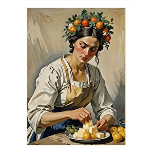 Kahvaltı Hazırlayan Kadın Mdf Tablo 35cm X50cm 35x50 cm