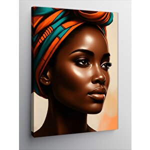 Kanvas Tablo Turuncu Başörtülü Kadın Portresi 70x100 cm