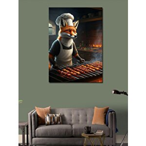 Kanvas Tablo Şiş Kebap Yapan Rakun 50x70 cm