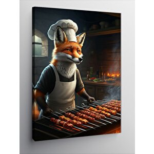 Kanvas Tablo Şiş Kebap Yapan Rakun
