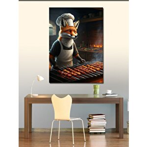 Kanvas Tablo Şiş Kebap Yapan Rakun 70x100 cm