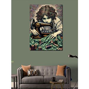 Kanvas Tablo Dikiş Yapan Kız Çocuğu 50x70 cm