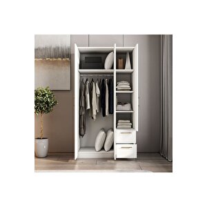Merlin 3 Kapaklı, Çekmeceli, Raflı Gardırop, Yatak Odası Dolap, Elbise Dolabı Beyaz