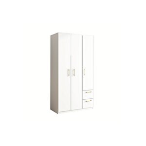 Merlin 3 Kapaklı, Çekmeceli, Raflı Gardırop, Yatak Odası Dolap, Elbise Dolabı Beyaz
