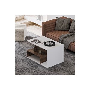 Vera S004 Orta Sehpa Beyaz/sandık Ceviz, Ev-ofis Beyaz - Ceviz