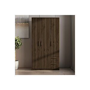 Merlin 3 Kapaklı, Çekmeceli, Raflı Gardırop, Yatak Odası Dolap, Elbise Dolabı İstanbul Ceviz
