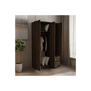 Merlin 3 Kapaklı, Çekmeceli, Raflı Gardırop, Yatak Odası Dolap, Elbise Dolabı İstanbul Ceviz
