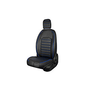 Seat Leon Lüx Deri Oto Koltuk Kılıfı Ön Arka Takım Set Çizgili Desen Si̇yah Mavi̇