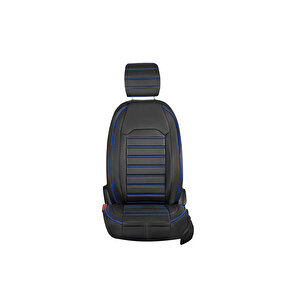 Seat Leon Lüx Deri Oto Koltuk Kılıfı Ön Arka Takım Set Çizgili Desen Si̇yah Mavi̇