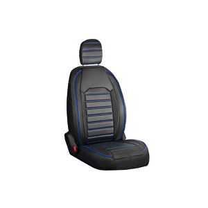 Seat Leon Lüx Deri Oto Koltuk Kılıfı Ön Arka Takım Set Çizgili Desen Si̇yah Mavi̇