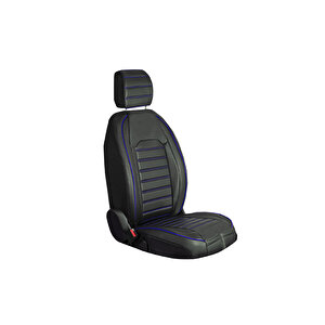 Mini Copper Contryman Lüx Deri Oto Koltuk Kılıfı Ön Arka Takım Set Çizgili Desen Si̇yah Mavi̇