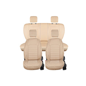 Peugeot 407 Lüx Deri Oto Koltuk Kılıfı Ön Arka Takım Set Çizgili Desen Bej Bej