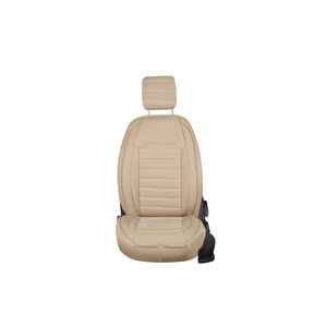 Renault Clio 3 Lüx Deri Oto Koltuk Kılıfı Ön Arka Takım Set Çizgili Desen Bej