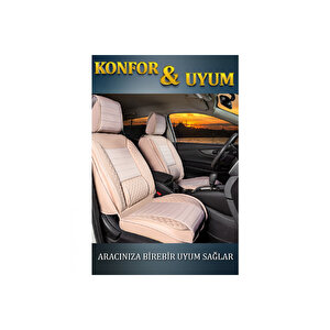 Renault Megane 2 Sedan Lüx Deri Oto Koltuk Kılıfı Ön Arka Takım Set Safir Serisi Bej Bej