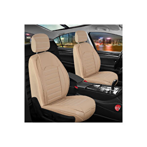 Renault Laguna 3 Lüx Deri Oto Koltuk Kılıfı Ön Arka Takım Set Çizgili Desen Bej Bej