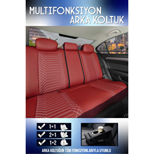 Skoda Octavia Lüx Deri Oto Koltuk Kılıfı Ön Arka Takım Set Exclusive Bordo Bordo